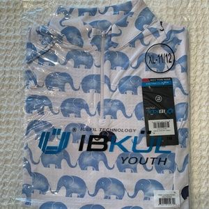NWT- Ibkul Youth XL Velma Print Long Sleeve Mock Neck Top Peri Blue